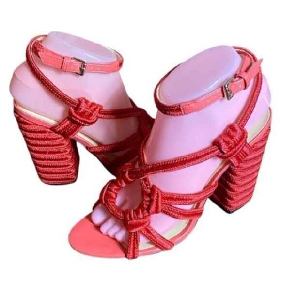 CAbi Womens Red Rope Open Toe Wrapped Chucky Block Heel Tiptoe Sandals Size 8 - Picture 3 of 8